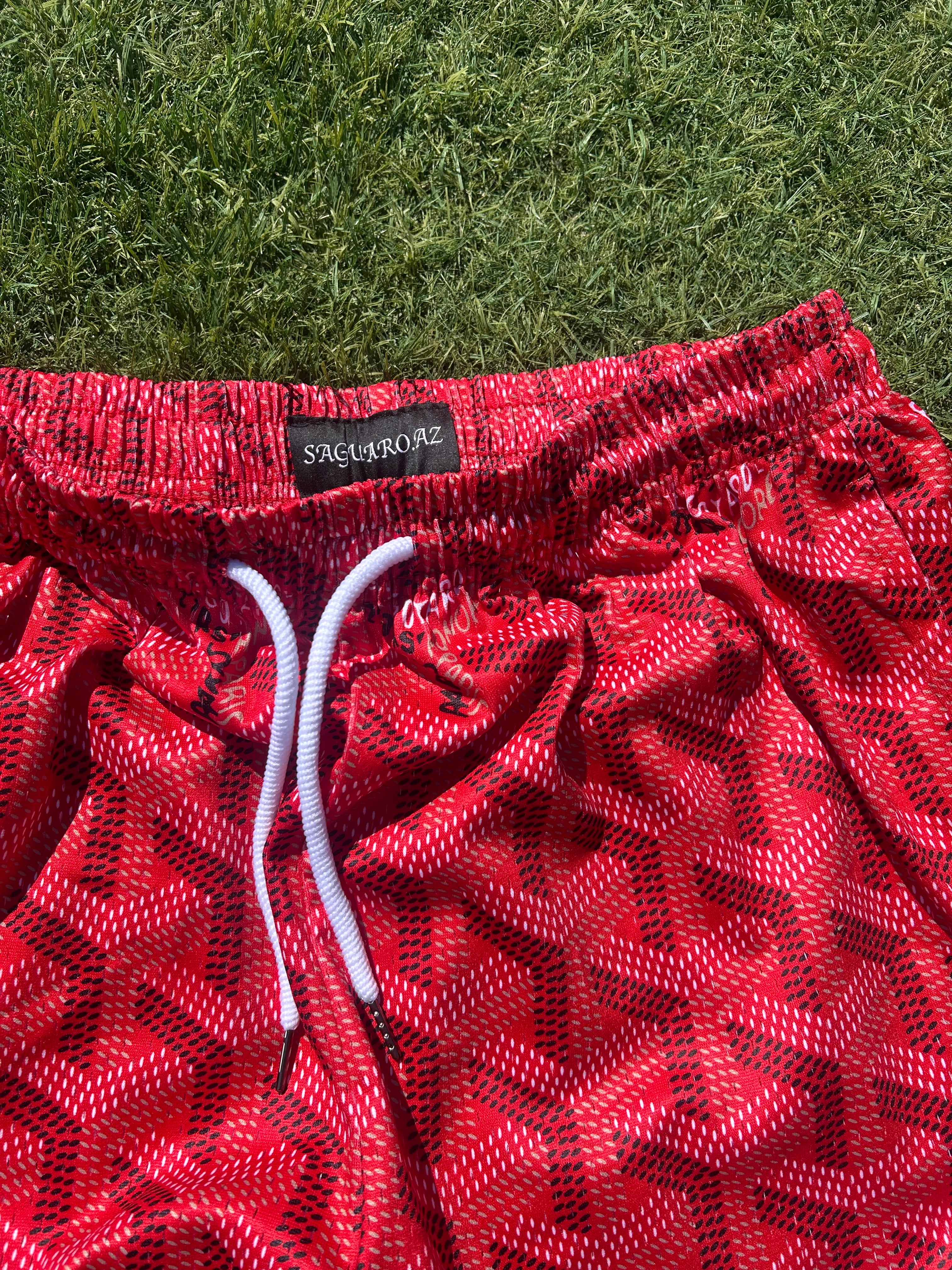 red custom 5' luxury mesh shorts