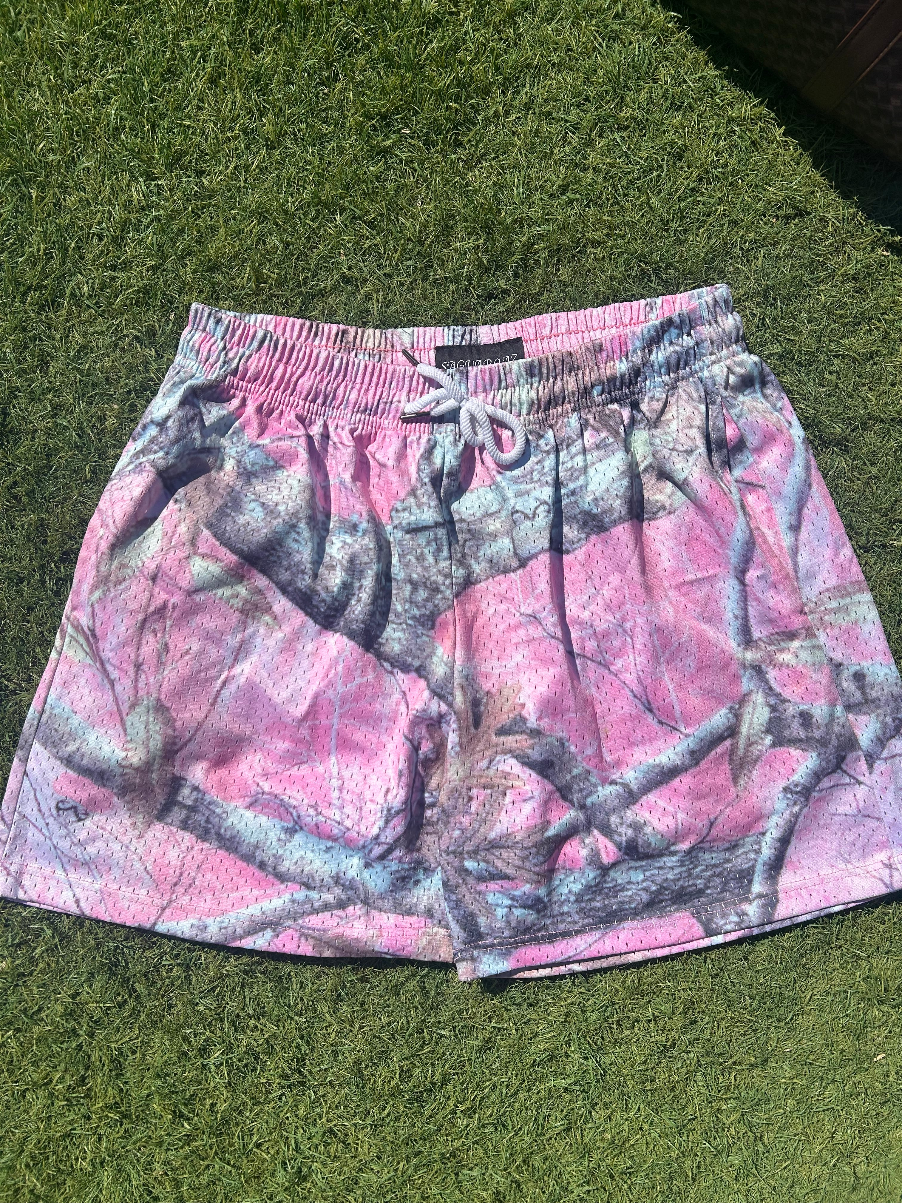"saguaro's" premium pink camo mesh shorts