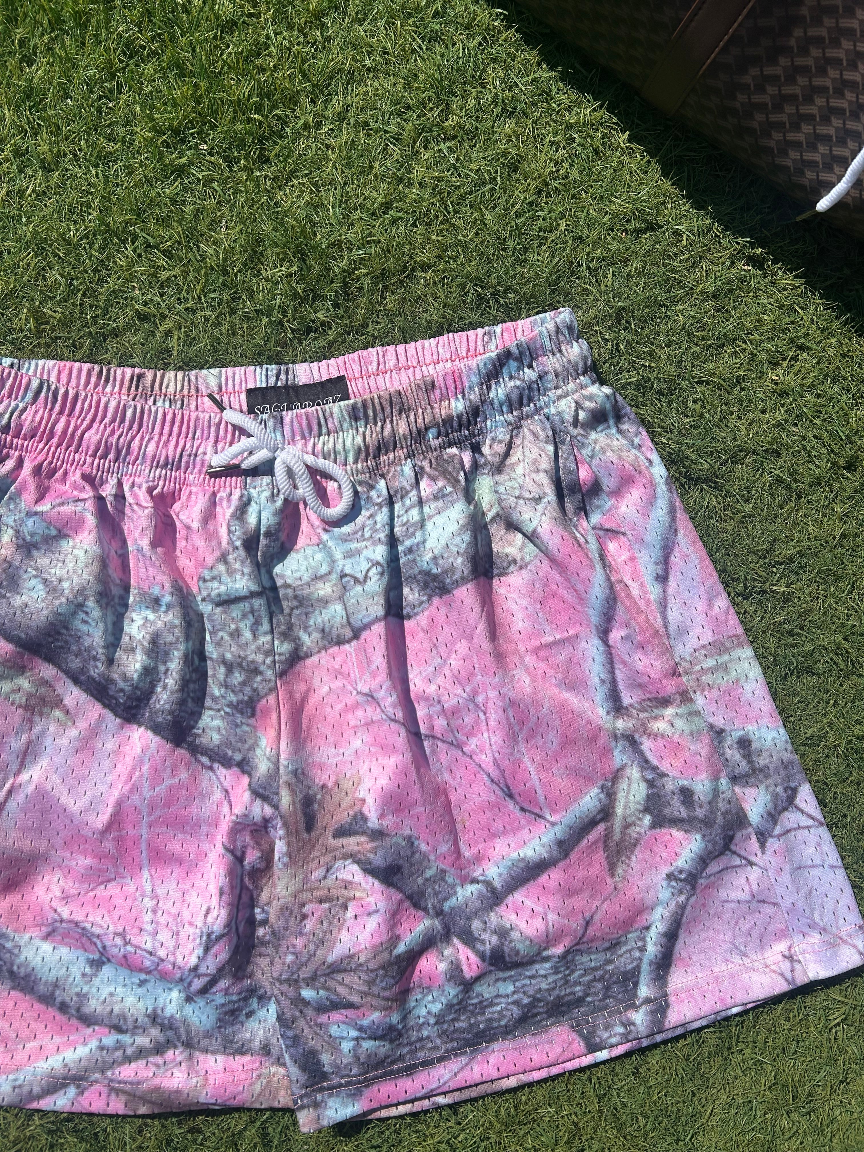 "saguaro's" premium pink camo mesh shorts
