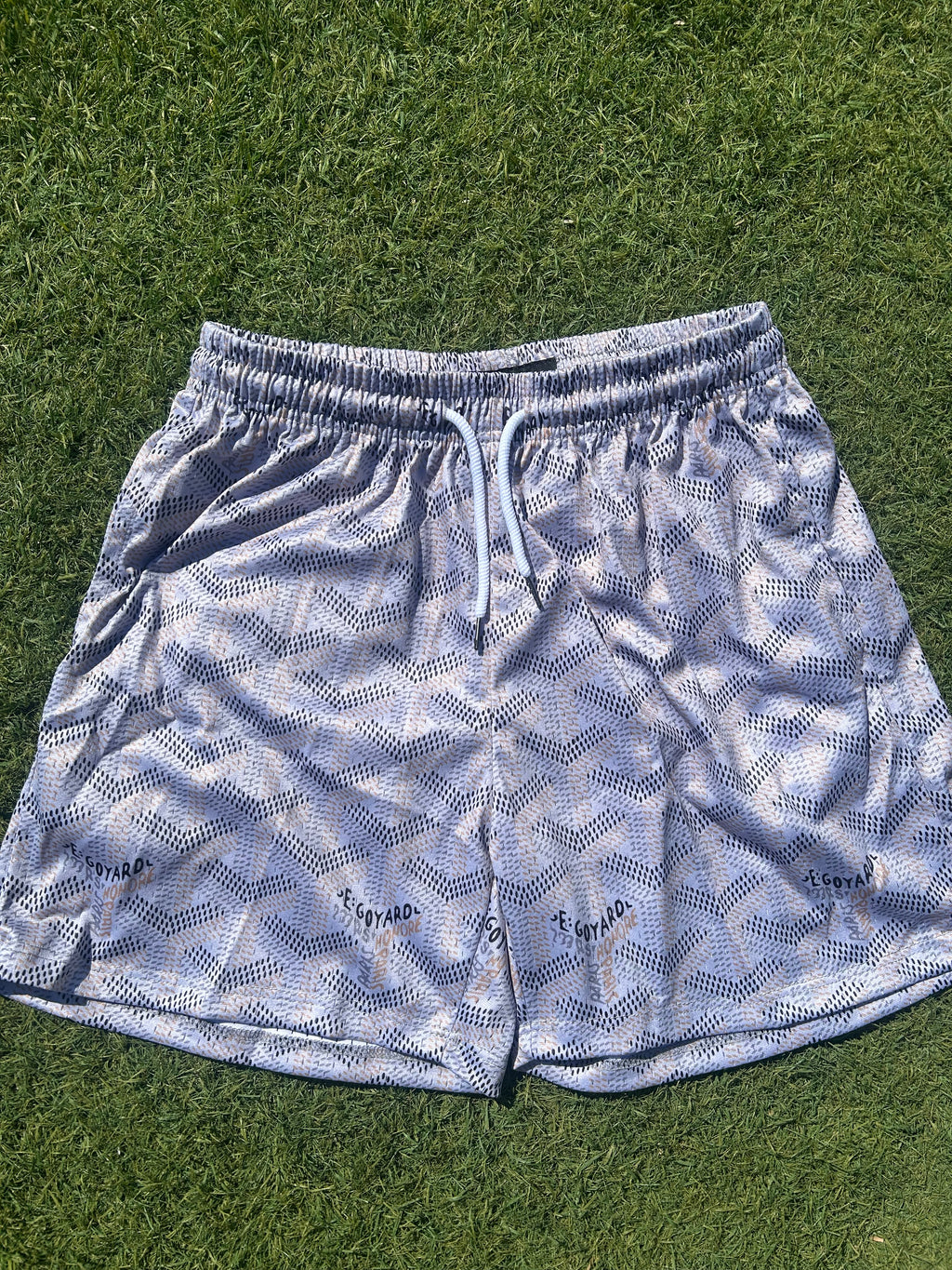 light grey/beige custom luxury mesh shorts