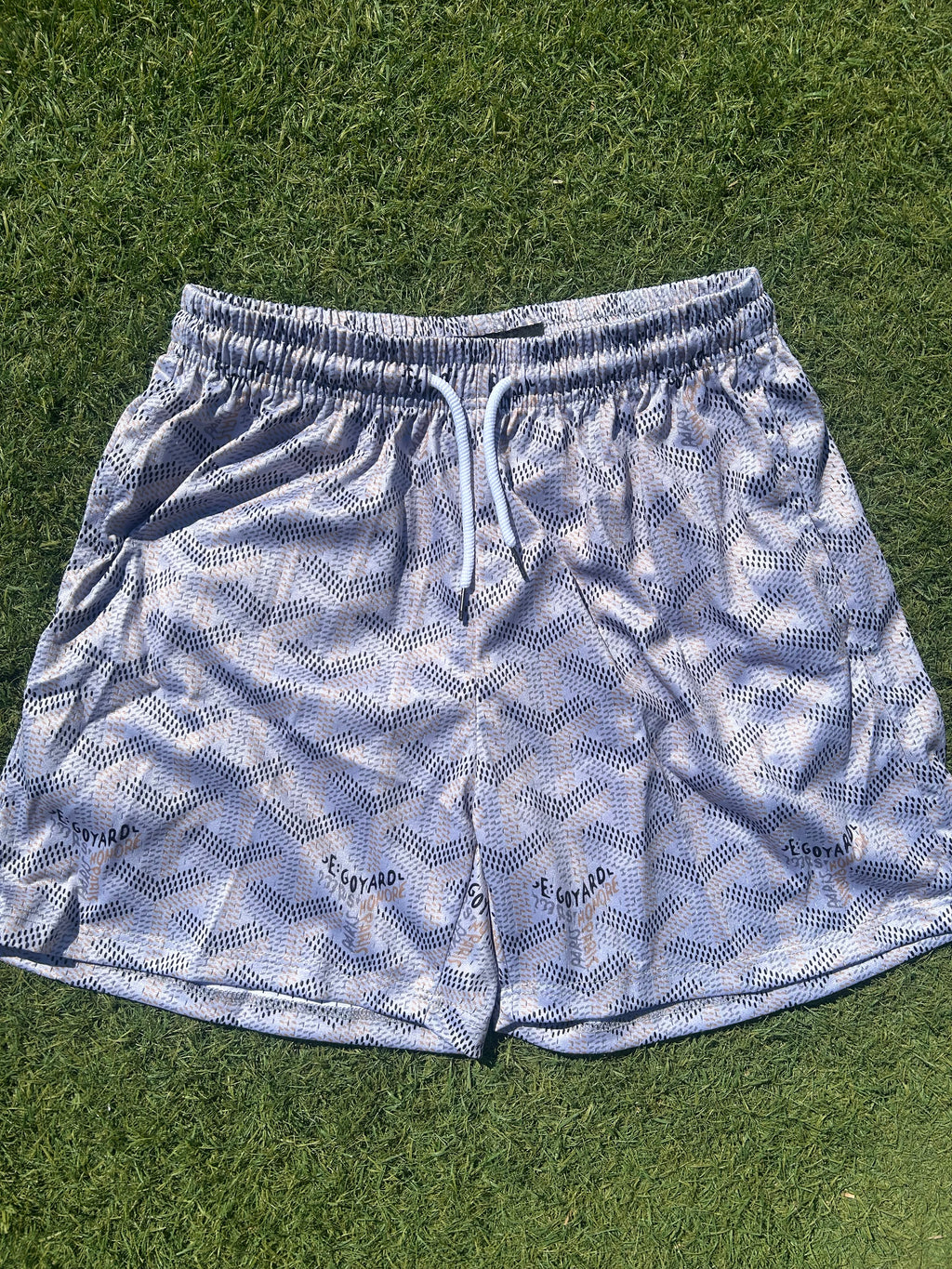 light grey/beige custom luxury mesh shorts