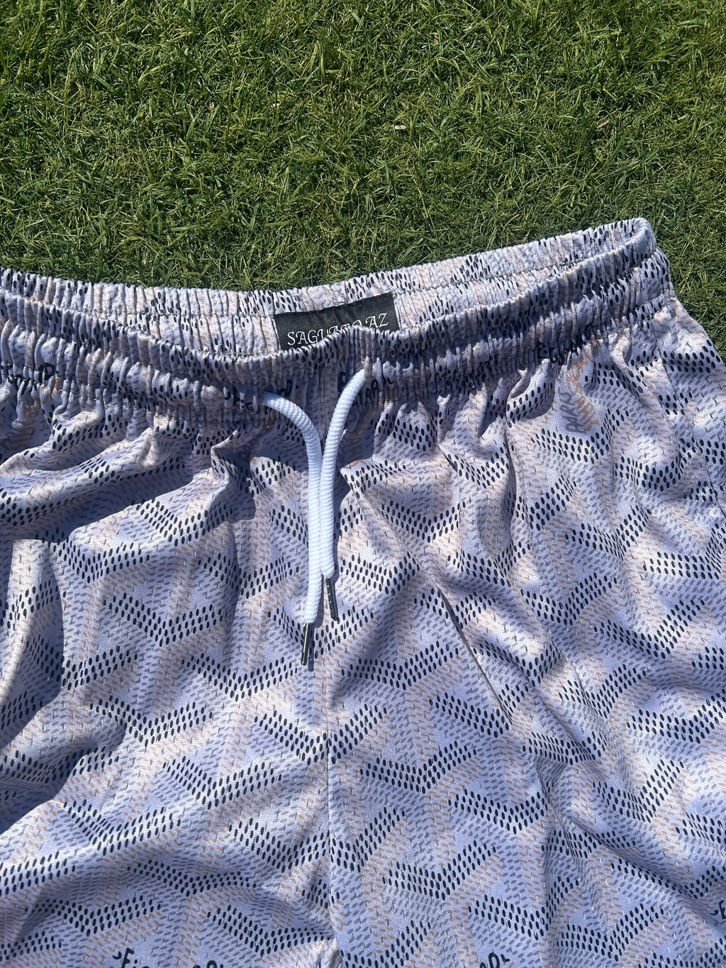 light grey/beige custom luxury mesh shorts