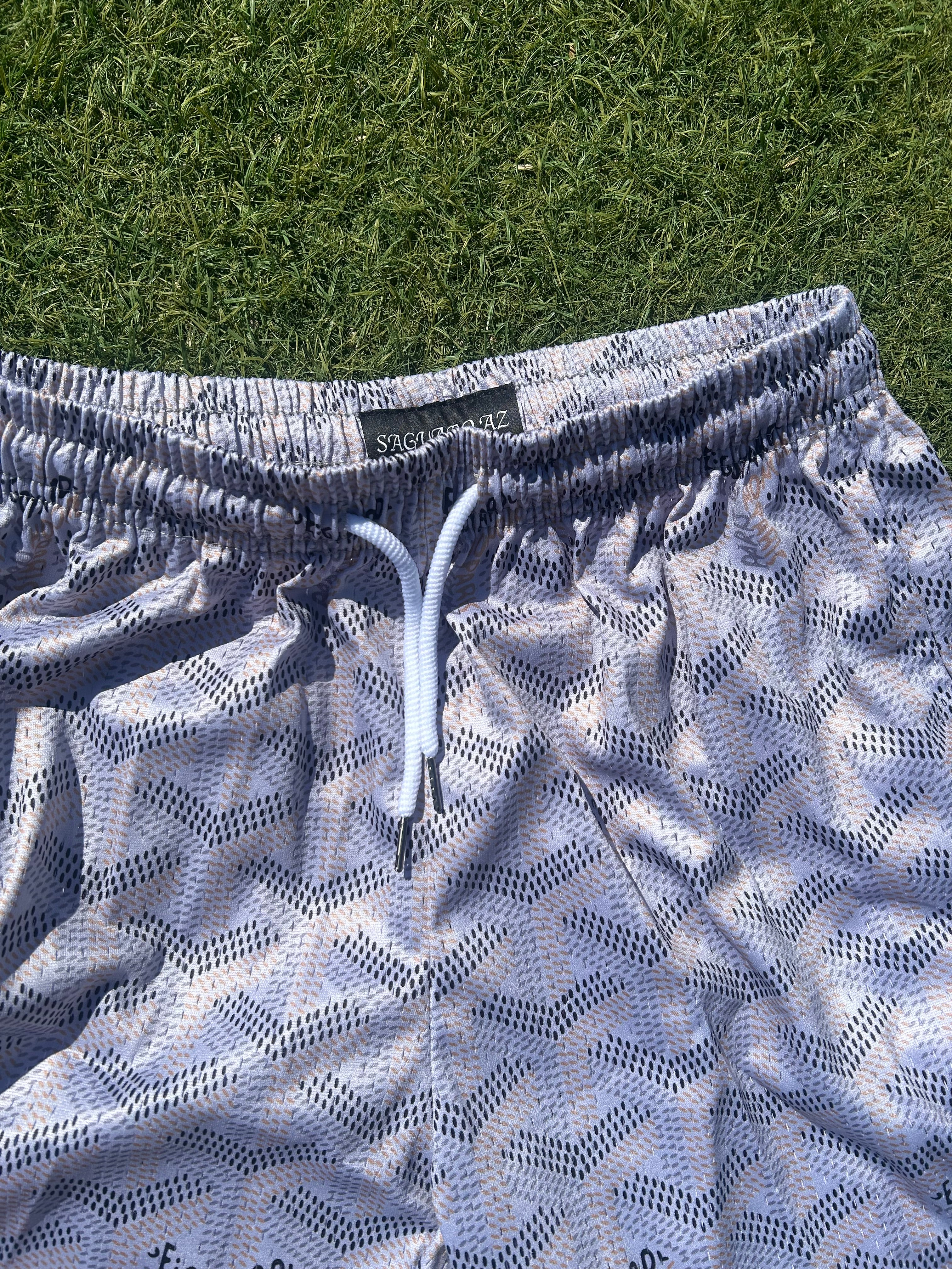 light grey/beige custom luxury mesh shorts